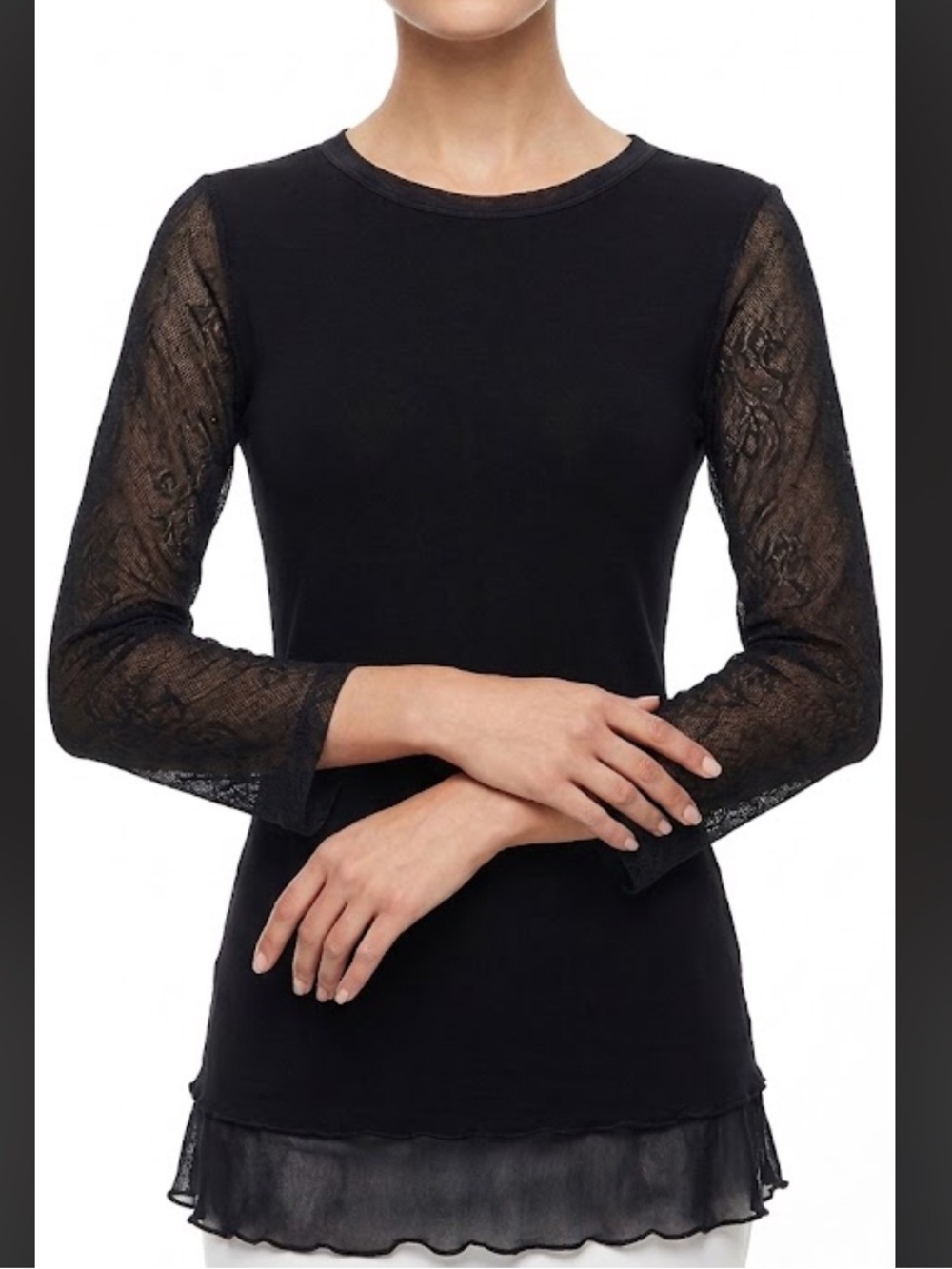 Pete Y2K Crew Mesh Lined Black Whimsical Top Size M